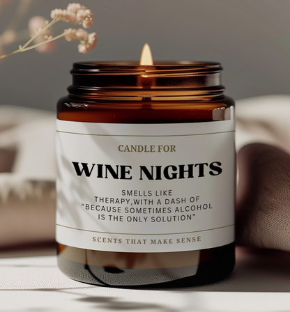 birthday gift idea for her  funny candle gift the label reads candle for wine nights smells like therapy with a dash of because sometimes alcohol is the only solution