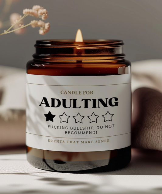 unusual birthday gift idea rude candle the label reads candle for adulting fucking bullshit do not recommend