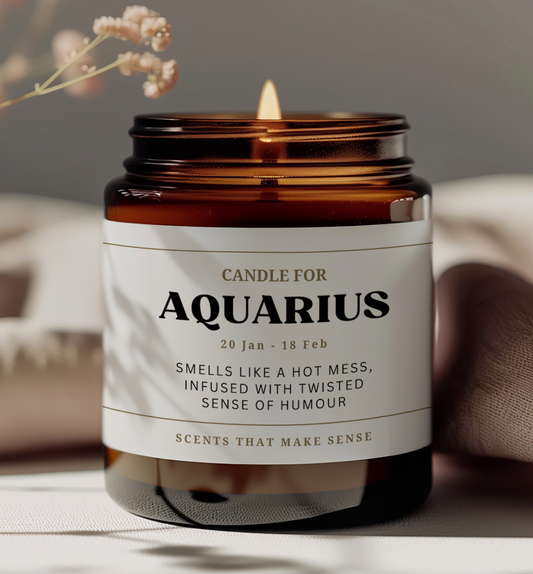 funny candle gift for aquarius zodiac sign the candle label reads aquarius smells like a hot mess infused with twisted sense of humour