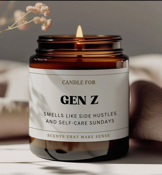 gift for gen z funny candle that reads candle for gen z smells like side hustles and self-care sundays this is funny birthday gift for friends