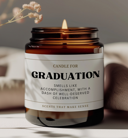 graduation gift well done gift for graduates funny candle for graduation text on the label reads smells like accomplishment with a dash of well deserved celebration