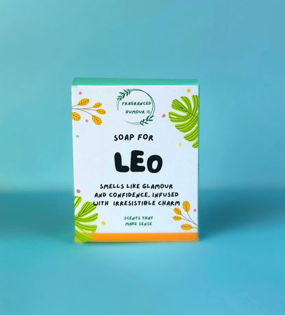 leo birthday gift funny zodiac soap the text reads soap for leo smells like glamour and confidence infused with irresistible charm