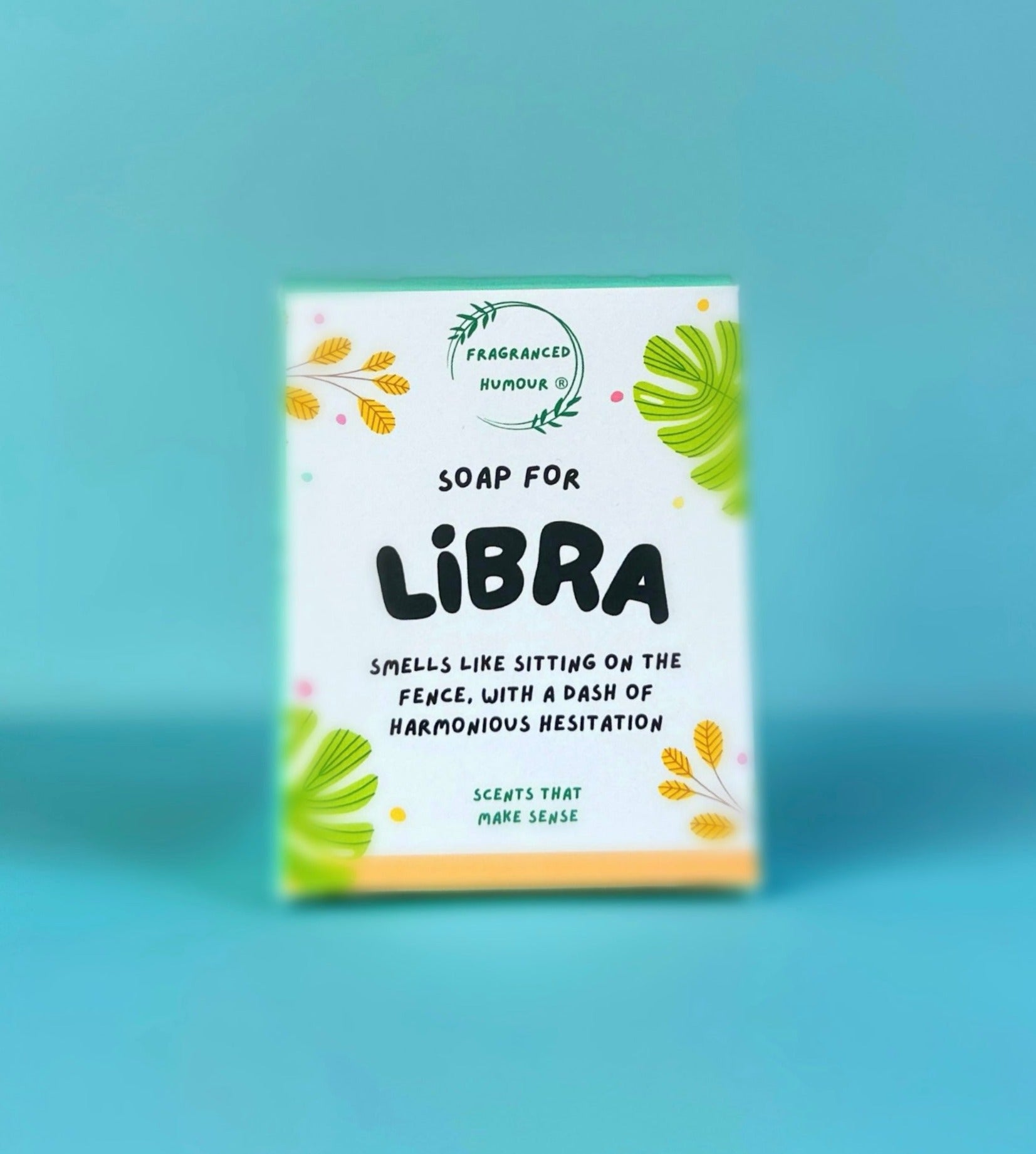 unusual birthday gift for libra funny soap the text on the box reads libra smells like sitting on the fence with a dash of harmonius hesitation