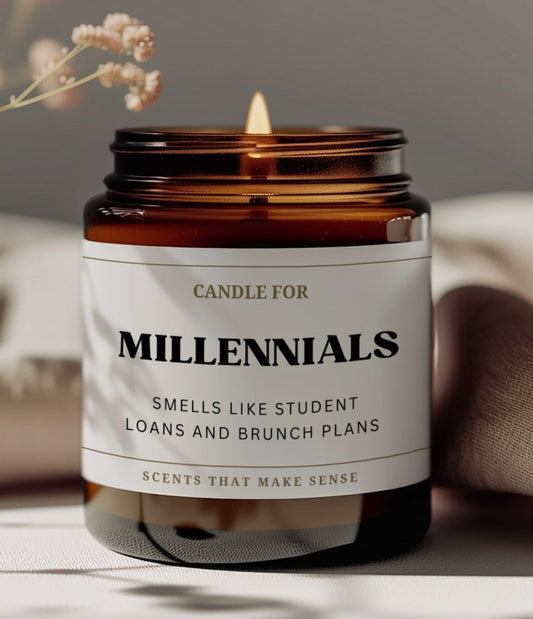 birthday gifts for millennials funny candle that reads on the label candle for millennials smells like student loans and brunch plans this is a gag gift for friends who have everything