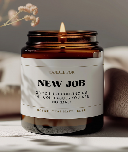 funny gift for new novelty candle the text reads candle for new job good luck convincing the colleagues you are normal