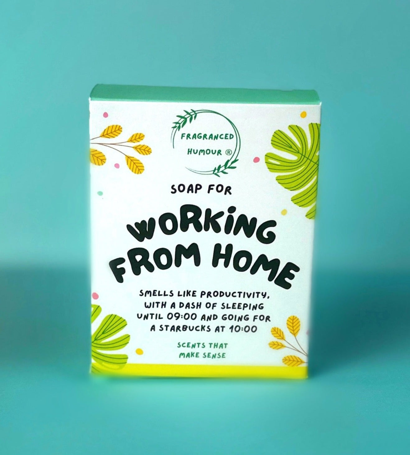 funny gift for collague birthday gift for friends novelty soap that reads working from home smells like productivity with a dash of sleeping until nine am and going for a starbucks at 10 am